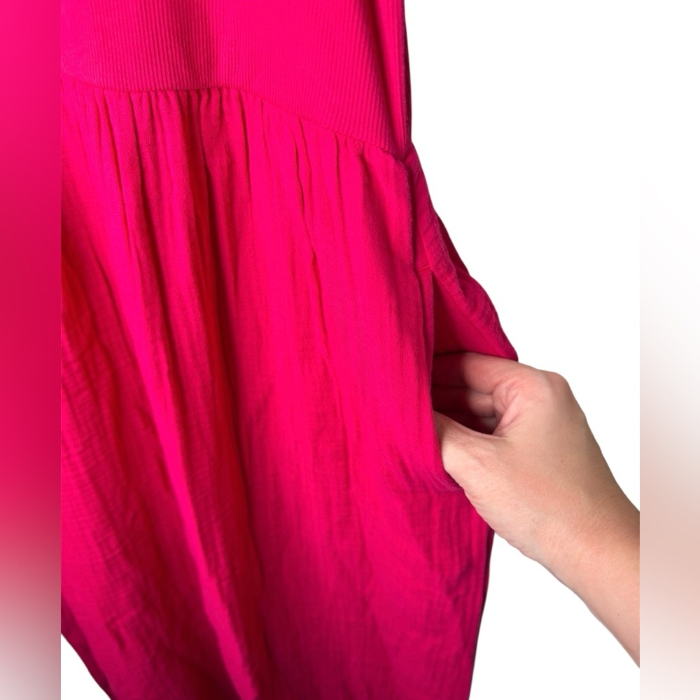 NWT Loft Beach Triple Cloth Mixed Media Maxi Pocket Dress Size XL Hot Pink - Picture 9 of 12